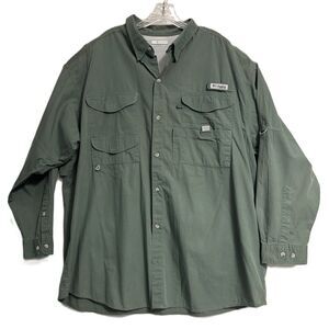 Men's Columbia PFG Performance Vented Long Sleeve Button-Down Shirt Green XXL